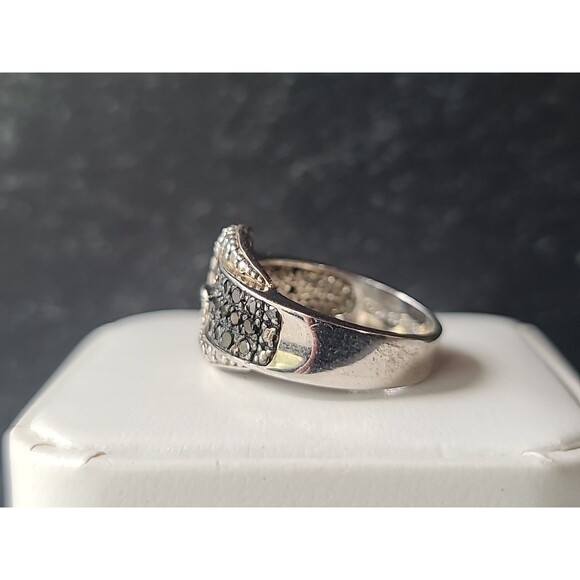 925 Sterling Silver Black Diamond Accent Buckle Ring Vintage, SIZE US 6 - Picture 5 of 10
